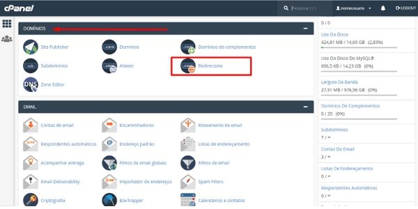 redirecionar dominio cpanel