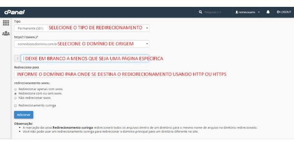 redirect dominio cpanel