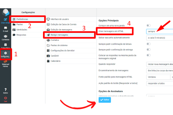 Habilitando html no webmail cpanel