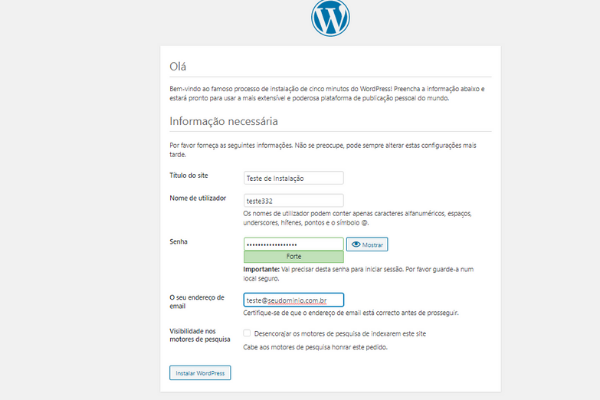 acessando o wordpress instalado no cpanel 5