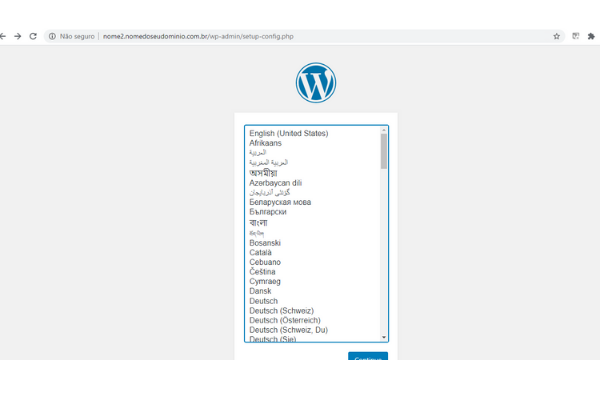 acessando o wordpress instalado