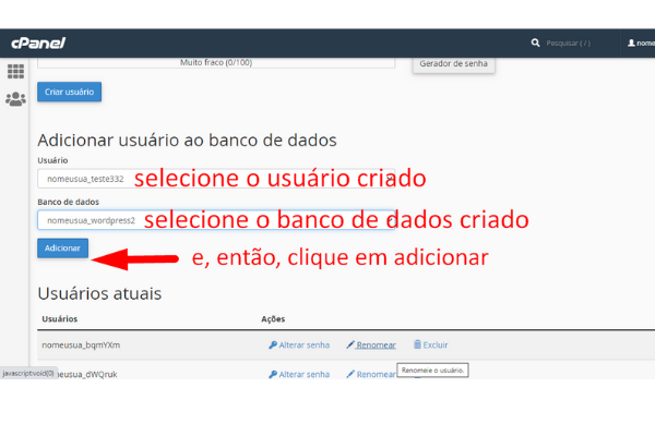 adicionando usuario ao banco de dados criado - dando permissao