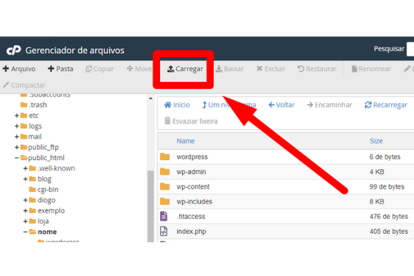 carregando os arquivos wordpress em sua conta cpanel