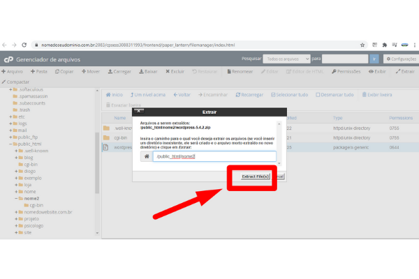 como extrair os arquivos wordpress do wordpress no cpanel 2