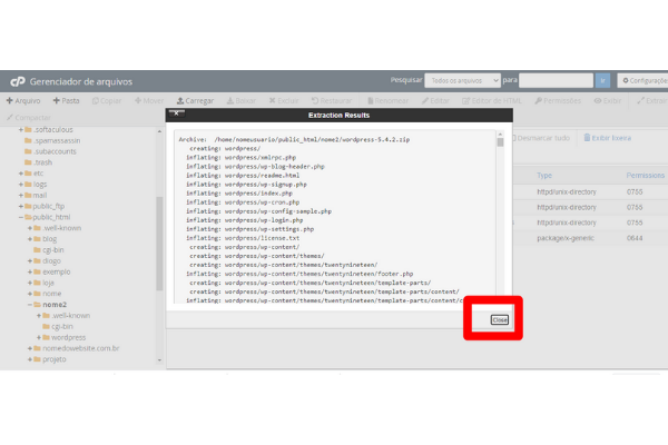 como extrair os arquivos wordpress no cpanel 3