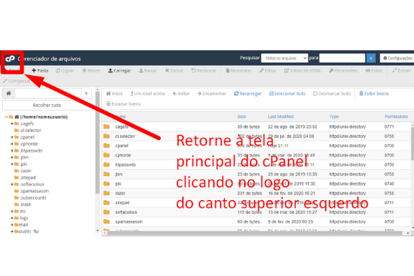 retorne a telaprincipal do seu cpanel